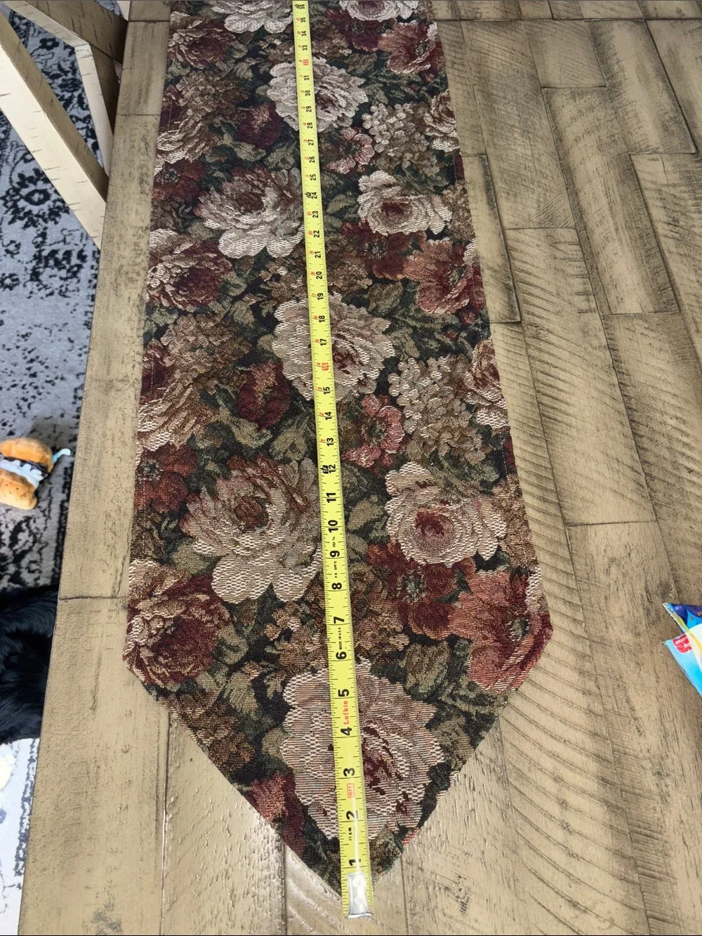 Floral Jacquard Table Runner in Floral Burgundy and Green